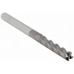 General purpose carbide square end mill with TiCN coating for increased hardness and wear resistance. Features 4 flutes, 5/16" mill diameter, 1-5/8" length of cut, and 4" overall length. Suitable for milling steel, stainless steel, and cast iron in industrial machining operations.