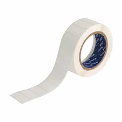 Acrylic permanent adhesive label roll with inkjet print-receptive material. Each label measures 1 in x 2 in, supplied in rolls of 1,000. Compatible with J4000 printer series. Used for industrial identification, asset tagging, cable marking, and safety labeling.