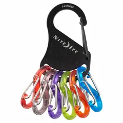 Belt key clip and carabiner for organizing and securing keys. Stainless steel construction with black finish. 3-inch key ring diameter accommodates up to six keys. Overall width 1 1/4 inches. Suitable for hands-free key access in maintenance, facility, and industrial settings.