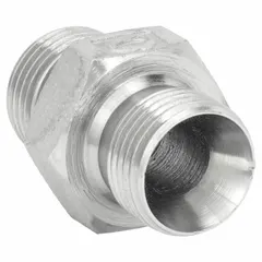 Steel hydraulic hose adapter with BSPP male threads on both ends, 1/2 inch fitting size. Rigid straight design for connecting two female BSPP ports in hydraulic systems. Suitable for fluid power applications requiring a leak-free metal-to-metal seal.