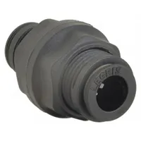 Nylon and nickel-plated brass union fitting for joining two tubes of equal outside diameter. Push-to-connect design enables tool-free installation in pneumatic or low-pressure fluid systems. Supplied in a 10-pack