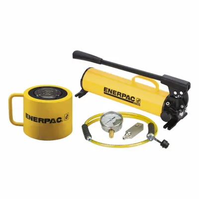 ENERPAC Cylinder and Hand Pump Set: 100 ton Cylinder Nominal Capacity, 2 1/4 in Cylinder Stroke - Low Height Ram & Pump Sets
