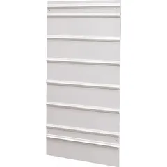 This single-sided sign slider message board is made of white plastic and accommodates up to six signs. With a nominal sign size of 50 inches by 24 inches, it allows for quick updates to displayed messages in industrial environments.