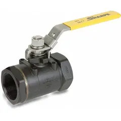 This SHARPE ball valve is a 3-inch, straight-pattern, full-port valve made of carbon steel. It features FNPT x FNPT end connections and a locking lever handle for manual operation. Used for on/off flow control in industrial piping systems handling water, oil, gas, and other non-corrosive media.