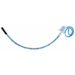 Sterile, single-use endotracheal tube made of white PVC. Uncuffed design with 4 mm inner diameter. Used for airway management during intubation procedures in clinical settings.