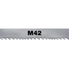 General purpose metal cutting blade with M42 high-speed steel cutting edge and bi-metal construction. Features a variable tooth pitch of 6/10 teeth per inch and a blade width of 1 inch. Length is 11 ft 3 in. Suitable for cutting a variety of ferrous and non-ferrous materials in maintenance, fabrication, and production environments.