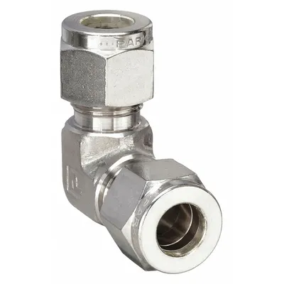 PARKER Compression Fitting Elbow: 3/8 in OD x 3/8 in OD Fitting Size - Double-Ferrule Stainless Steel Fittings