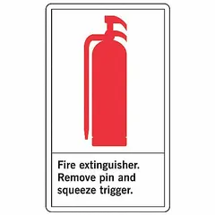 This 5-pack of adhesive vinyl signs provides clear instructions for operating a fire extinguisher. Each sign measures 5 in x 3 1/2 in with a thickness of 0.02 in. Suitable for marking fire extinguisher stations in industrial, commercial, and warehouse settings.