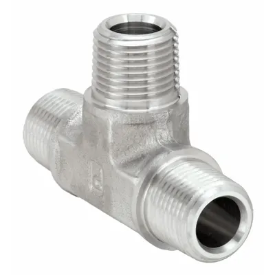 PARKER Metal Pipe Tee: Tee (Run x Run x Branch), 316 Stainless Steel, 3/8 in x 3/8 in x 3/8 in - Extreme Pressure Threaded Pipe Fittings