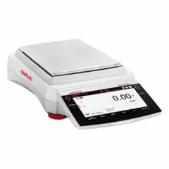 Metal-housed precision balance with 6200 g capacity, 0.01 g readability, 0.01 g repeatability, and 0.02 g linearity. Features a TFT touchscreen display. Suitable for general laboratory weighing, formulation, checkweighing, and parts counting.
