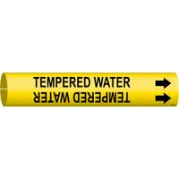 Pipe Marker: Tempered Water, Yellow, Black, Fits 1 1/2 to 2 3/8 in Pipe O.D., 1 Pipe Markers (MPN 4140-B)