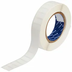 Acrylic permanent adhesive label roll with 2,250 precut labels, each 1/2 in x 1 in. Inkjet print-receptive material designed for use with J2000 printer series. Suitable for industrial identification, asset labeling, and safety signage in manufacturing and maintenance environments.