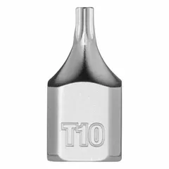 This Torx bit socket features a T10 tip size and fixed insert design. With an overall length of 51/64 in, it is suited for driving Torx fasteners in assembly, maintenance, and repair tasks.