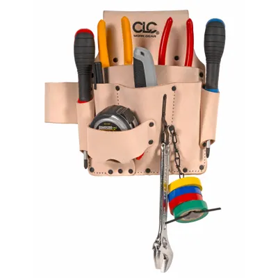 CLC Leather Tool Pouch W500, Tan, 8 Pockets, Belt Slot, Open Top - Leather Tool Pouches