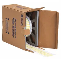 Precut sleeve label roll made of polyolefin with a yellow matte finish. Each label measures 1/8 in x 2 in and is designed for wire gauges 16 AWG to 22 AWG. Compatible with the i5100 printer series. Used for wire and cable identification in industrial environments