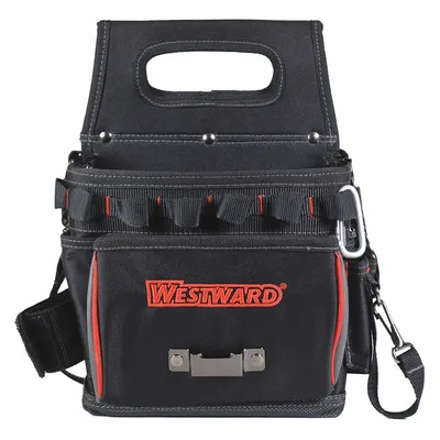 WESTWARD Tool Bag: 9 in W x 7 in D x 19 in H, Black, Polyester, 17 Pockets - Polyester Wide-Mouth Tool Bags