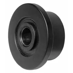 Flanged yoke track roller with 250 mm roller diameter and 76 mm roller width, made of alloy steel. Suitable for temperatures from -40°F to 250°F. Used in material handling and conveyor systems to guide and support loads along a track.