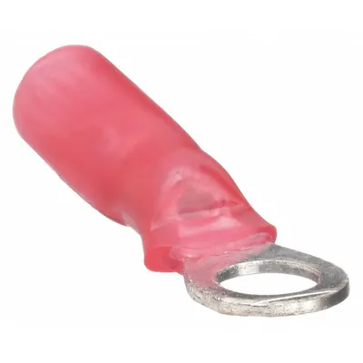 3M Ring Terminal: Red, Heat Shrink Insulation, #6 Stud Size, 22 AWG to 18 AWG Wire Sizes - Insulated Ring Terminals with Heat Shrink