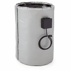 This blanket heater is designed for indoor use on 55-gallon drums and buckets. It delivers 1600 W of power at 115V AC, with an operating temperature range of 50°F to 450 °F. The IP40 rating indicates protection against solid objects larger than 1 mm. Typical applications include heating viscous fluids, chemicals, or adhesives to maintain flow or prevent crystallization.