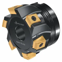 This indexable face mill features a 50 mm diameter and a Weldon shank, accommodating six indexable inserts. It is used for face milling operations on flat surfaces in industrial machining applications.