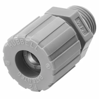 HUBBELL WIRING DEVICE-KELLEMS Liquid Tight Cord Connector: Nylon, 1 in MNPT, 0.88 in to 1.00 in, Gray - Straight Plastic Cable Grips