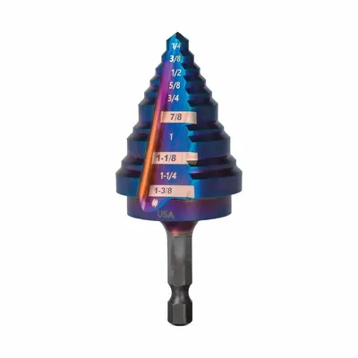 SPYDER Step Drill Bit: 1/4" to 1-3/8", Black Oxide HSS, Impact Rated - Impact-Rated High-Speed Steel Step Drill Bits