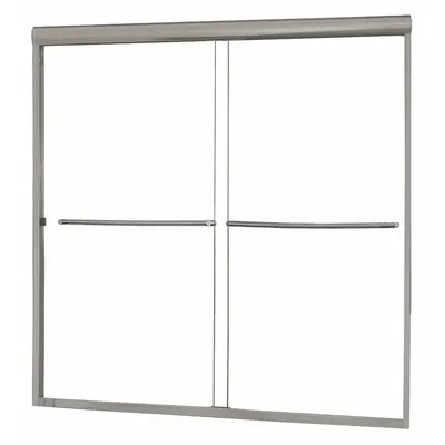 FOREMOST Tub Door: Frameless, 55 in Overall Ht, Clear Tempered Glass - Double Sliding Bathtub Doors