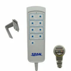Plastic pendant for Span America healthcare beds, compatible with manufacturer part number MC9R. Gray color. Used as a replacement or accessory to control bed functions such as positioning and comfort settings.