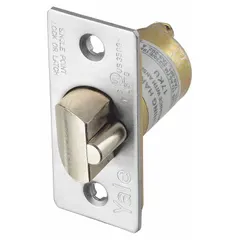 Cylindrical spring latch in chrome finish. Used as a replacement component in compatible cylindrical locksets for door latching in commercial and institutional applications.