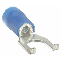 Fork Terminals: Blue, Vinyl, #10 Stud Size, 16 AWG – 14 AWG Wire Range, Flanged Fork, 600 V