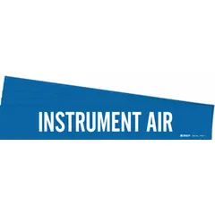 Green adhesive pipe marker with white legend reading 'Instrument Air'. Fits pipe outer diameters from 2-1/2 to 7-7/8 inches. Pack of 5 markers without arrows. Used to identify instrument air lines in industrial piping systems.