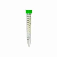 PPCO Centrifuge Tube, 15 mL, Conical Bottom, Natural, Green Closure