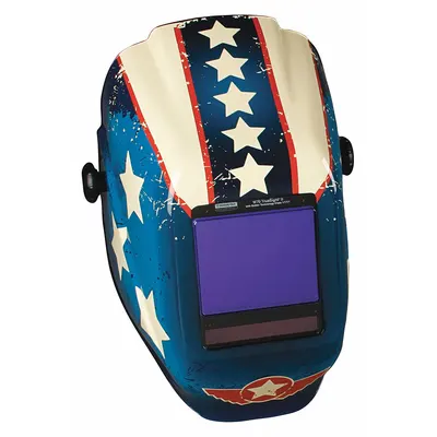 JACKSON SAFETY Welding Helmet: Auto-Darkening, 4 Arc Sensors, Blue/Red/White, Stars & Scars - Auto-Darkening Welding Helmets - Graphic