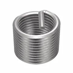 Screw-locking tanged helical insert for repairing or reinforcing threaded holes in metal. Features 1"-12 fine thread, 1 in overall length, 18-8 stainless steel construction, and tensile strength of 200,000 to 250,000 psi. Right-hand thread direction, plain finish, requires STI tap size 1"-12. Suitable for high-stress applications in machinery and equipment assembly.