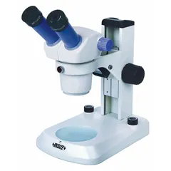 Binocular stereo microscope with a zoom range of 1X to 4.5X and a 20 mm optical field of view. Features a standard stand, 97 mm working distance, and a base size of 10-1/4 in x 7-1/2 in. Suitable for inspection, assembly, and quality control tasks requiring three-dimensional viewing.