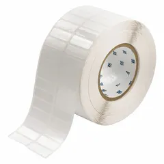 This precut label roll measures 1/2 in x 1 1/2 in and is made of white gloss polyester with a permanent adhesive. It is designed for use with the BBP81 printer series. Typical applications include industrial identification and labeling in facilities, such as for equipment, panels, and cable marking.