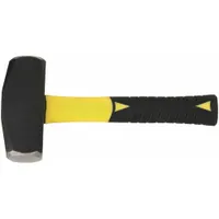 Steel drilling hammer with a 4 lb round head, 2 1/4 in diameter, and 10 in overall length. Fiberglass handle. Used for heavy striking in drilling, demolition, and construction tasks