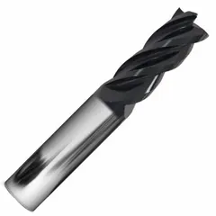 This carbide square end mill features an AlCrN coating and 4-flute geometry for heat resistance and chip evacuation. With a 5/8" mill diameter, 2-1/2" length of cut, and 5" overall length, it is suited for fast cutting of stainless steel and super alloys in machining operations.