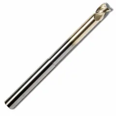 Carbide square end mill with reduced neck and NF1 coating for aluminum. Features 3 flutes, 5/16" mill diameter, 7/16" length of cut, and 2-1/2" overall length. Suitable for slotting, profiling, and contouring in CNC and manual milling machines.