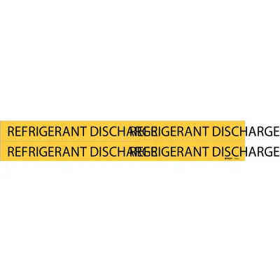BRADY Pipe Marker: Refrigerant Discharge, Yellow, Black, Fits 3/4 to 2 3/8 in Pipe O.D. - Refrigerant Discharge Adhesive Pipe Markers