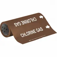 Pipe Marker: Chlorine Gas, Brown, White, Fits 2 1/2 to 6 in Pipe O.D., 30 Pipe Markers, With Arrows (MPN 108799)