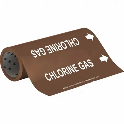 BRADY Pipe Marker: Chlorine Gas, Brown, White, Fits 2 1/2 to 6 in Pipe O.D., 30 Pipe Markers - Chlorine Gas Adhesive Pipe Markers on a Roll