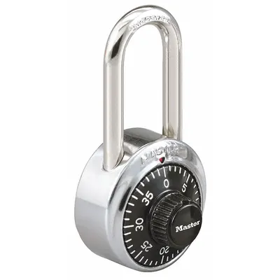 MASTER LOCK Combination Padlock: Dial Combo, Silver, Stainless Steel, Long Shackle - Long Shackle Combination Padlocks