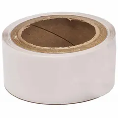 Clear polyester laminate roll with permanent adhesive, measuring 1 3/4 in high by 2 1/2 in wide. Used to overlay and protect printed labels from abrasion, chemicals, and moisture in industrial environments such as manufacturing, warehousing, and electrical panel labeling.