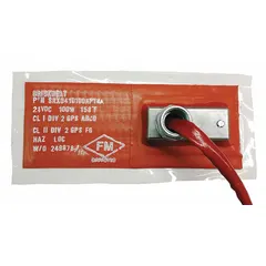 Silicone rubber heating blanket with adhesive backing for secure attachment to surfaces. Rated for maximum operating temperature of 232°C. Grounded metal construction provides radiation resistance. Suitable for applying controlled heat in industrial processes.
