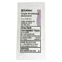 This topical antibiotic cream contains Bacitracin Zinc and Neomycin Sulfate (3.5 mg) as active ingredients. It is alcohol-free and supplied in unit-dose 0.35 oz packets, 25 per pack. Used for first aid treatment of minor cuts, scrapes, and burns to help prevent infection