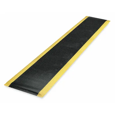 NOTRAX Antifatigue Mat: Diamond Plate, 3 ft x 9 ft, 9/16 in Thick, Black with Yellow Border - Wear-Resistant Antifatigue Mats