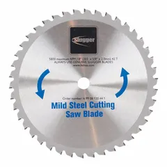 This circular saw blade is designed for cutting thick metal, including stainless steel. It features 42 teeth for clean cuts, a 0.38-inch cut width, and a 5/8-inch arbor size. Suitable for heavy-duty metal fabrication and maintenance tasks.