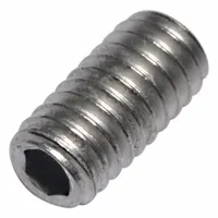 Metric cup point set screw with M4x0.7 thread, 8 mm overall length, made of titanium with plain finish and socket drive. Used to secure components onto shafts in precision assemblies, jigs, and fixtures