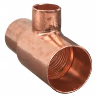 NIBCO Sweat Fitting Tee: 1 1/4 in CTS x 1 in CTS x 3/4 in CTS, Cup x Cup x Cup, Wrot Copper (MPN 611RR 11/4X1X3/4)